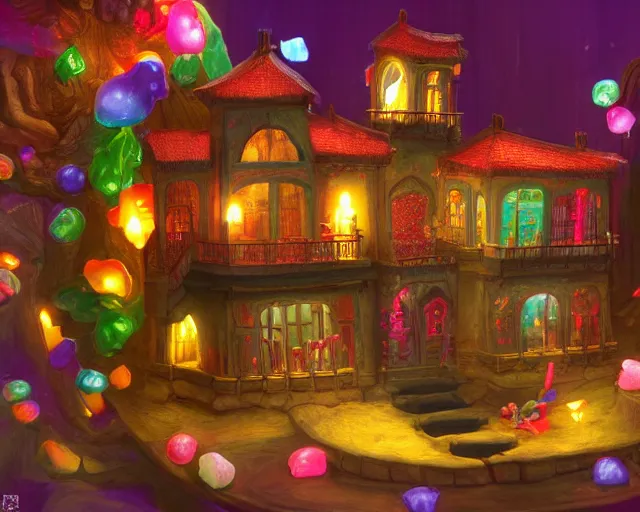 Image similar to scene castle made out of candy, detailed artwork 風 景, luminescent background 背 景, candy scenery artwork 厚 塗 り fourth dimension, artstation! pixiv!!