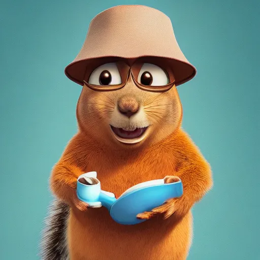 Image similar to a squirrel wearing a bucket hat. pixar.