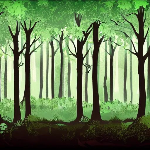 Prompt: a forest background for a point and click adventure game