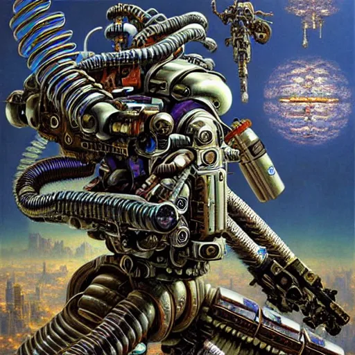 Prompt: ' exosuit combat ', visionary insanely detailed intricate and beautiful stunning winning art, trending top art, masterpiece by arthur adams, thomas kinkade, igor zenin, gilbert williams, bruce pennington, martin johnson heade, andreas franke, andreas achenbach, yoshitaka amano, guy billout, artur bordello, michael cheval