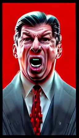 Image similar to very angry vince mcmahon sneezing in the style of norman rockwell, satanic, photorealistic, realistic proportions, digital illustration, evil, trending on artstation, award - winning