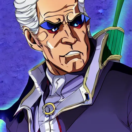 Prompt: biden as jojos bizzare adventure character, anime, concept art, featured on artstation