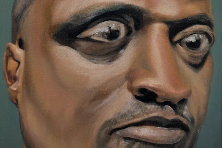 Image similar to frank the ai painter self portrait, detailed eyes, photorealistic