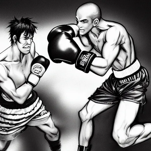 Prompt: a boxing match, manga panel, masterpiece, by joji morikawa, 4 k wallpaper, realistic anatomy