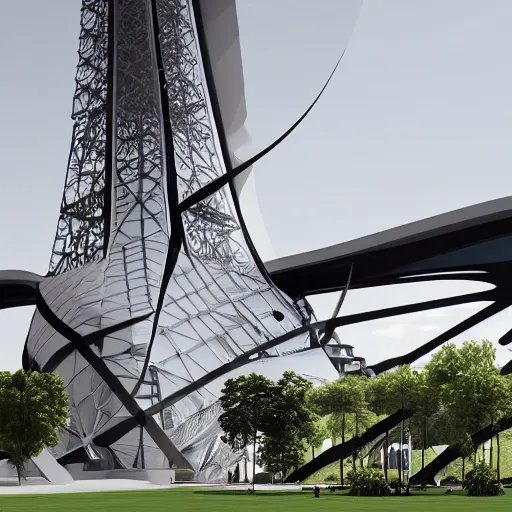 Image similar to alternative eiffel tower structure by architect zaha hadid