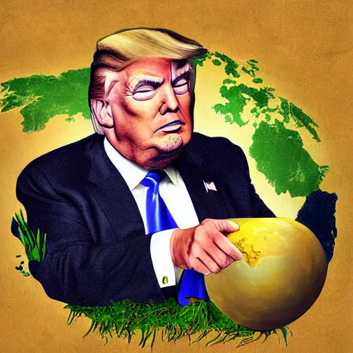 Prompt: donal trump eating the earth, digital art, highly detailed