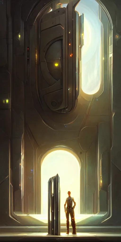 Image similar to hyper realistic art - deco sci - fi double door by jordan grimmer, darek zabrocki