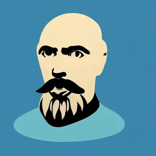 Image similar to taras shevchenko. face. old, balding, very long moustache. simple vector graphics icon by andy warhol