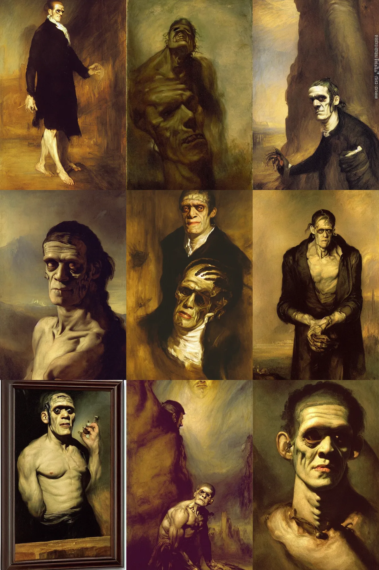 Prompt: candid portrait of Frankenstein by Joseph Mallord William Turner