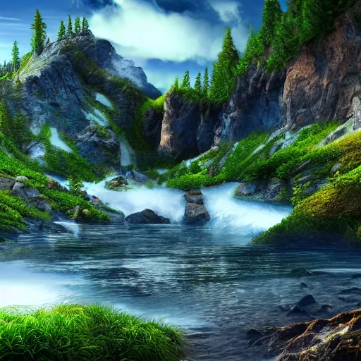 Image similar to a realistic beautiful natural landscape, 4 k resolution, hyper detailed