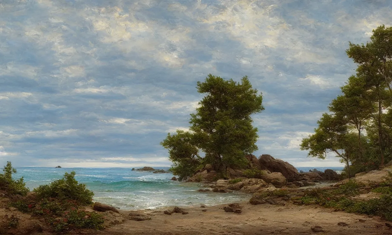 Image similar to a beautiful beach landscape painting by william trost richards