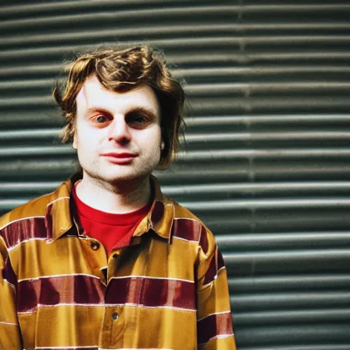 Prompt: mac demarco in a retrofuturistic city, photography award winning,