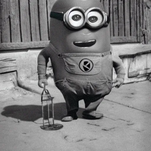 Image similar to old creepy black and white photograph of a minion