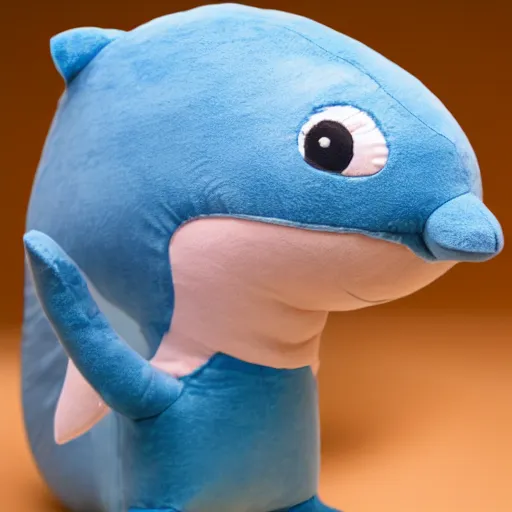 Image similar to a happy dolphin, plush doll, 8 k