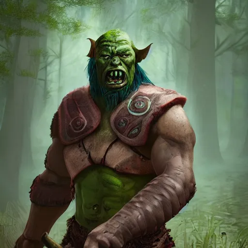 Prompt: A comic book style portrait painting of a fantasy orc warrior male in a swamp setting, unreal 5, DAZ, hyperrealistic, octane render, RPG portrait, ambient light, dynamic lighting