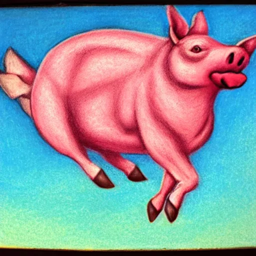 Image similar to chalk pastel drawing of of a flying pig with wings