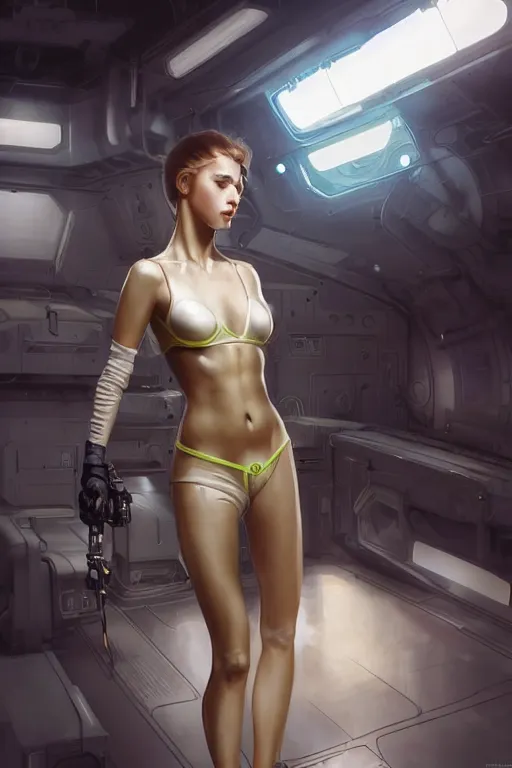 Image similar to portrait futuristic beautiful army navy Girl, at inside of a future submarine, ssci-fi, fantasy, intricate, very very beautiful, elegant, human anatomy, neon light, highly detailed, digital painting, artstation, concept art, soft light, hdri, smooth, sharp focus, illustration, art by tian zi and craig mullins and WLOP and alphonse mucha