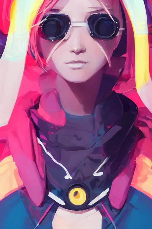 Prompt: poster woman with futuristic streetwear and hairstyle, colourful, cute face, pretty face, 3/4 portrait, Galaxy eyes, beautiful, elegant, Anime by Kuvshinov Ilya, Cushart Krentz and Gilleard James, 4k, HDR, Trending on artstation, Behance, Pinterest, award winning