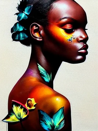 Image similar to double exposure, portrait of duckie thot with a floral background : : painted by artgerm, karol bak, artur bordalo, sandra chevrier : : portrait, character, illustration, hyperrealism, photorealism