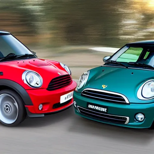 Image similar to mini cooper mixed with ferrari and mixed with toyota highlander and honda fit