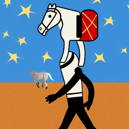 Prompt: astronaut with leg horse on his head