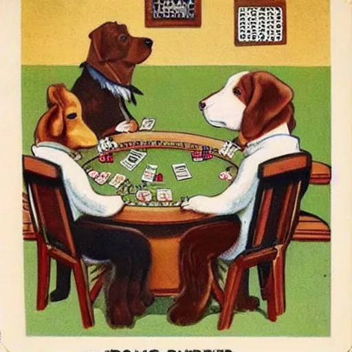 Image similar to Dogs playing poker wearing hats, vintage