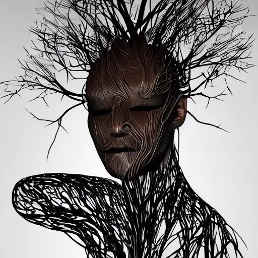 Image similar to digital art, Abstract art, humain female body made of roots, intricate roots, trending on artstation,