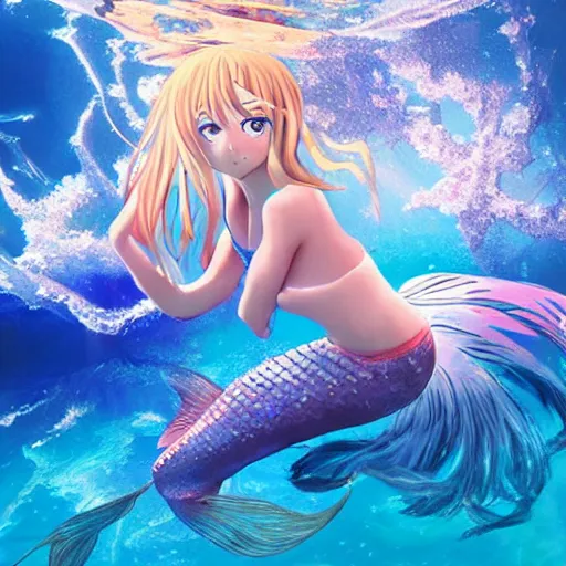 Image similar to underwater photography of a mermaid, anime key visual