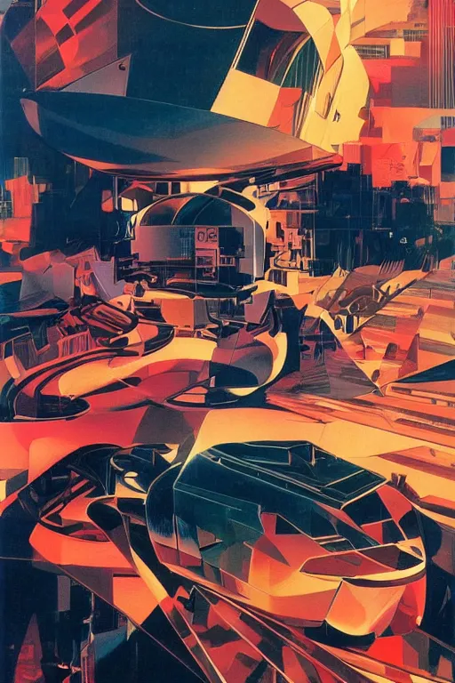 Image similar to wideangle action, portrait, musiacian in the flow zone, decoherence, synthwave, glitch!!, fracture, vortex, realistic, hyperdetailed, concept art, golden hour, art by syd mead, cubism