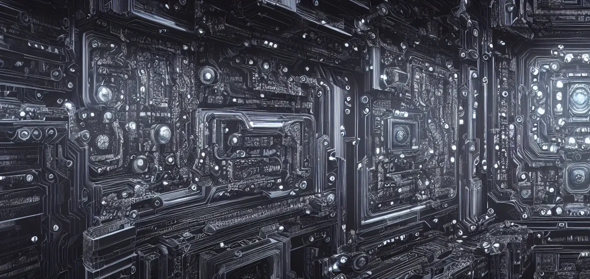 Image similar to fractal motherboard, greg rutkowski, esuthio, craig mullinshyper, scifi, symmetry fractal, octane render, detailed realistic 8 k,