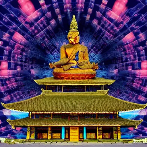Prompt: buddhist temple in 6 th dimension, surreal fractals
