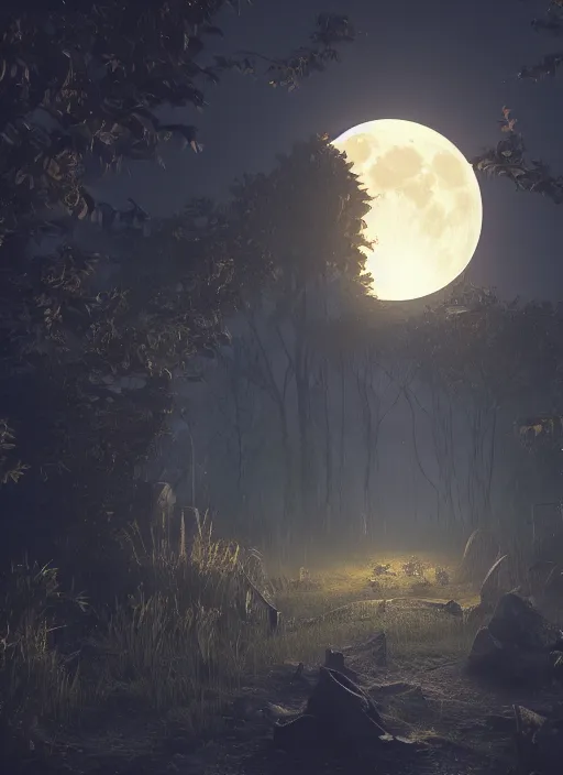 Image similar to dusky secret gateway on a spooky biome, foggs, full moon, behance, artstation, unreal render, unreal engine 5, octane, smooth, 8k