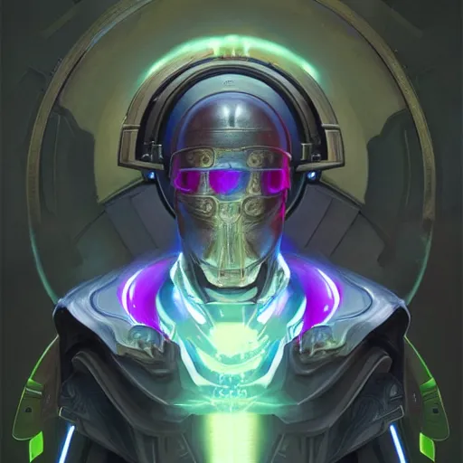 Prompt: Portrait of plant based man wearing futuristic armor with augmented reality headset, purple lighting, intricate, ominous, highly detailed, digital painting, artstation, smooth, sharp focus, illustration, art by artgerm and greg rutkowski and alphonse mucha and Wayne Barlowe and william-adolphe bouguereau