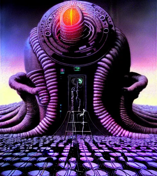 Prompt: a scifi illustration, a godlike ai awakens and reality collapses under its weight by thomas ligotti and wayne barlowe