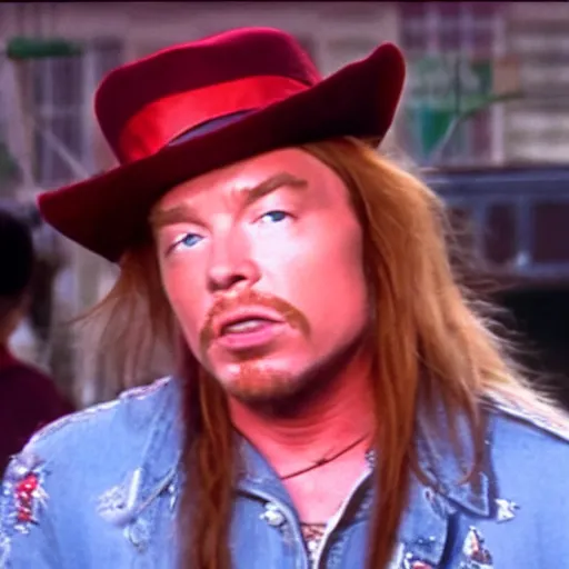 Image similar to axl rose as a guest star on seinfeld, cinematic, highly detailed, realistic, 4 k