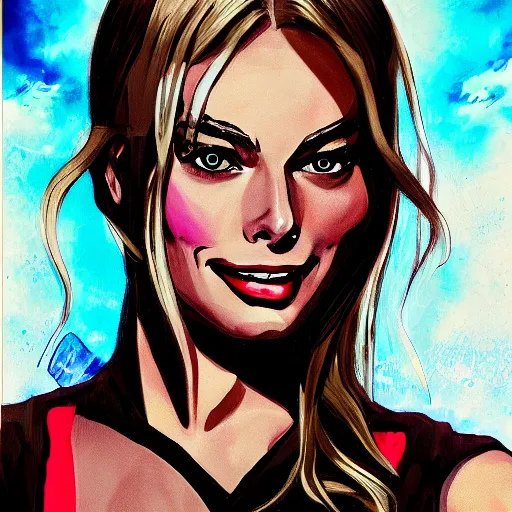 Image similar to a portrait of margot robbie, anime art style, highly detailed