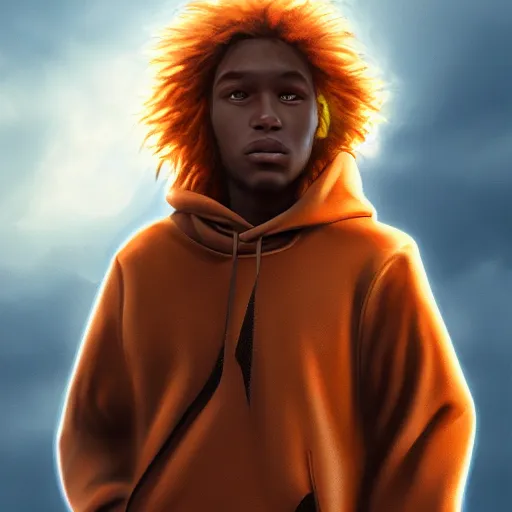 Image similar to Portrait of Young Simba, dressed black hoodie, digital art, ultrarealistic, artstation, 8k, hyperdetalied, high quality, high render