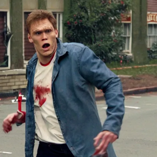 Image similar to Live Action Still of Jerma in Shaun of the Dead, real life, hyperrealistic, ultra realistic, realistic, highly detailed, epic, HD quality, 8k resolution, body and headshot, film still