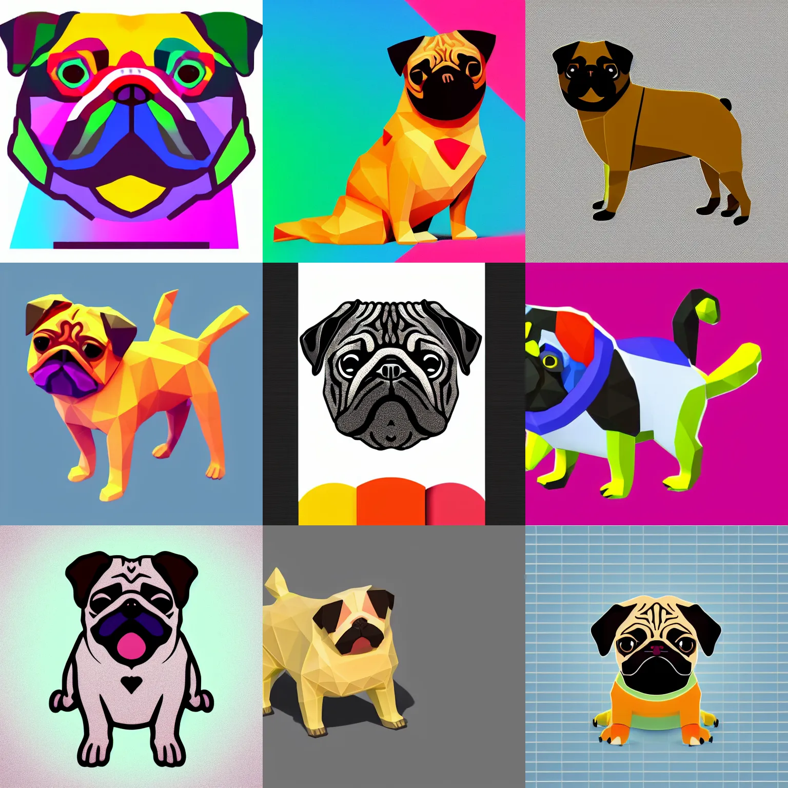 Prompt: A brightly colored detailed icon of a pug emoji, 3D low poly render, isometric perspective on white background