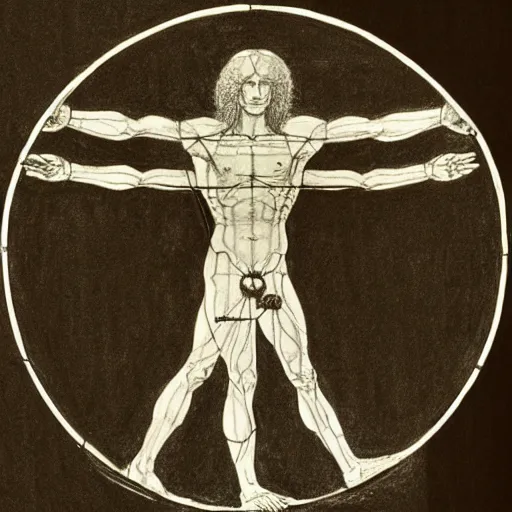 Prompt: Vitruvian Man Drawing by Leonardo da Vinci