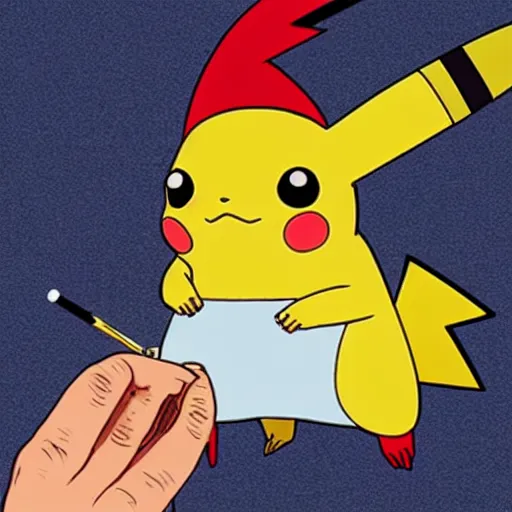 Image similar to photograph of pikachu smoking a blunt, pickachu smoking, smoking blunt, pickachu hitting that loud