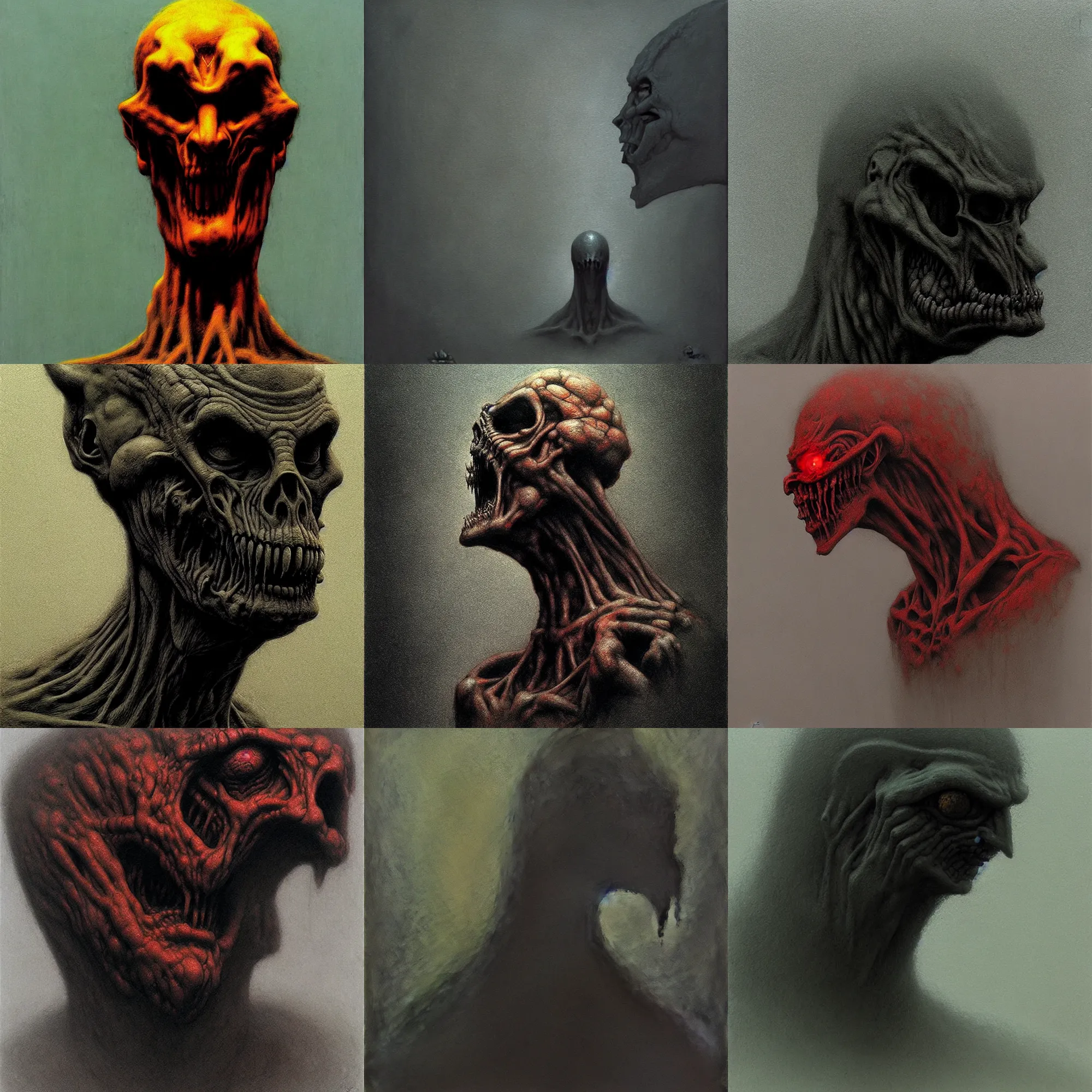 Prompt: creature bust, doom, zdislav beksinski, concept art, silhouette, high definition