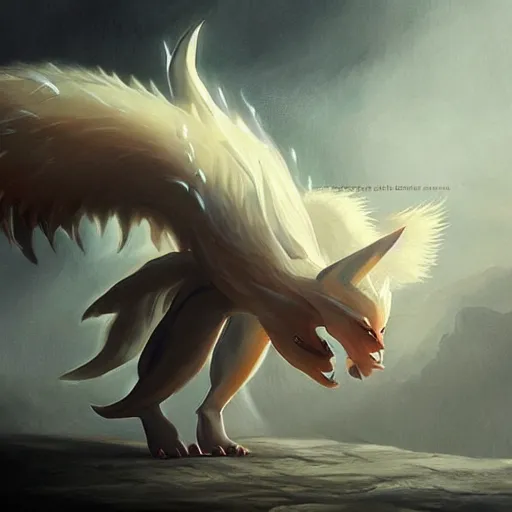 Image similar to pokemon ninetails, artstation greg rutkowski, cinematic, hyperrealist, digital art