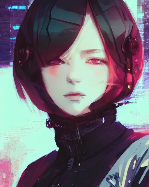 Prompt: kyoto animation, cool lady wearing cyberpunk intricate streetwear, beautiful, detailed portrait, cell shaded, 4 k, concept art, by wlop, ilya kuvshinov, artgerm, krenz cushart, greg rutkowski, pixiv. cinematic dramatic atmosphere, sharp focus, volumetric lighting, cinematic lighting, studio quality