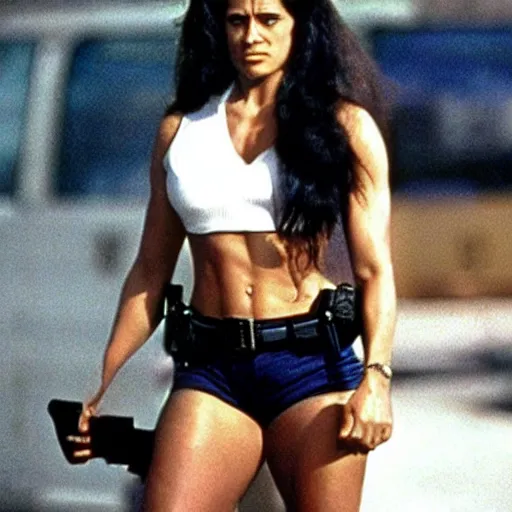 Image similar to promotional photo of she-hulk as a cop in the movie Heat (1995), movie still,