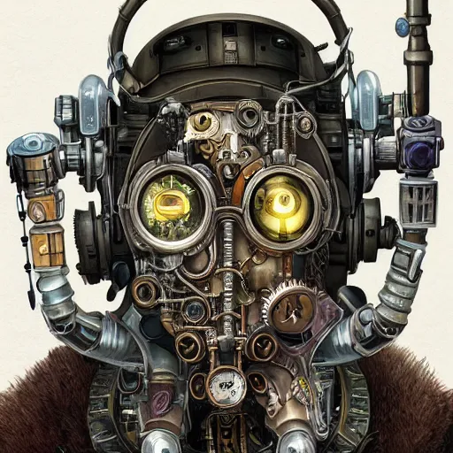 Prompt: portrait painting of a steampunk cyborg conspiracy theorist, transhumanism, ultra realistic, concept art, studio ghibli, intricate details, eerie highly detailed