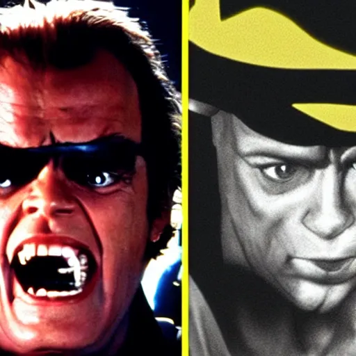 Image similar to Jack Nicholson plays Terminator mixed with Pikachu, horror film