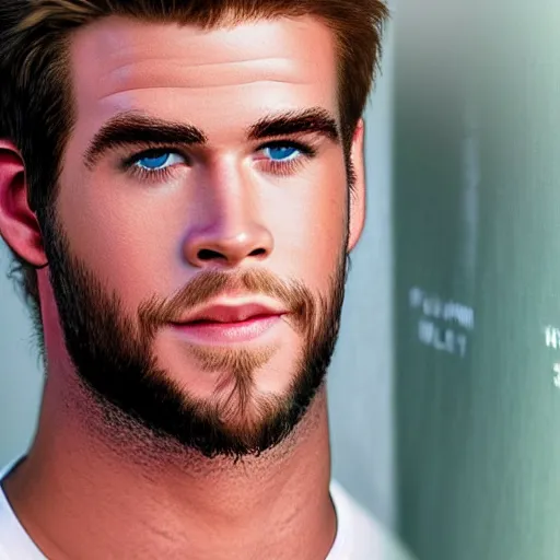 Image similar to a realistic detailed photo of a guy who is an attractive humanoid who is half robot and half humanoid, who is a male android, actor liam hemsworth, shiny skin, posing like a statue, blank stare, by the pool, on display