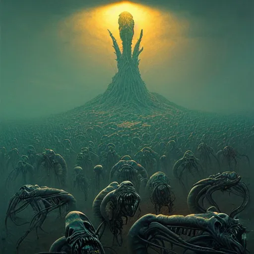 Prompt: rotting alien army, by dan mumford and zdzisław beksinski, fine details, digital art, volumetric lighting, cinematic light, photorealistic, 4 k,