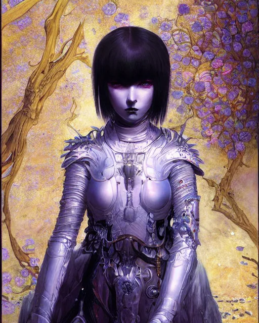 Image similar to portrait of beautiful cute young goth maiden girl with short white hairs in warhammer armor, art by ( ( ( kuvshinov ilya ) ) ) and wayne barlowe and gustav klimt and artgerm and wlop